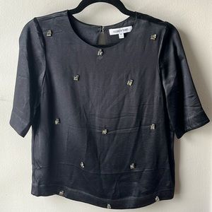 Elizabeth and James Satin Black Top with Crystal Embellishment